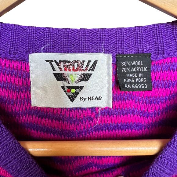 Tyrolia By Head Vintage Wool Blend Pullover Geometric Pink Knit Ski Sweater M - Picture 2 of 5